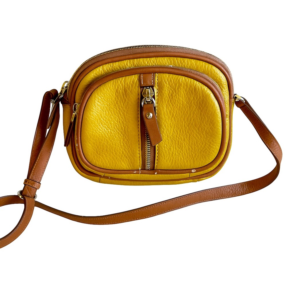 Valentina Made in Italy Leather Crossbody Bag Yellow Brown 8x6.5 Rare Color GUC